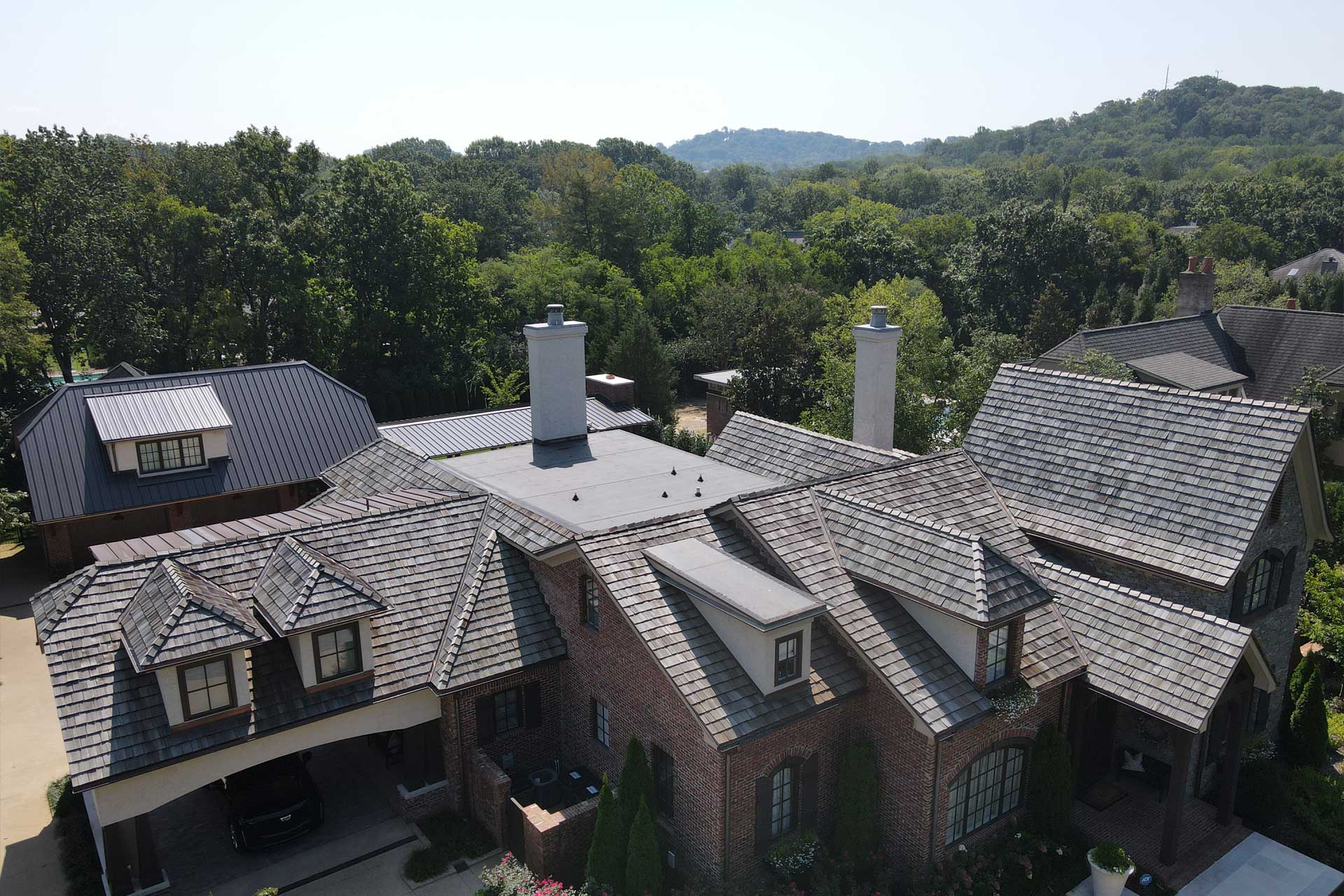 View of a modern, luxury roofing project